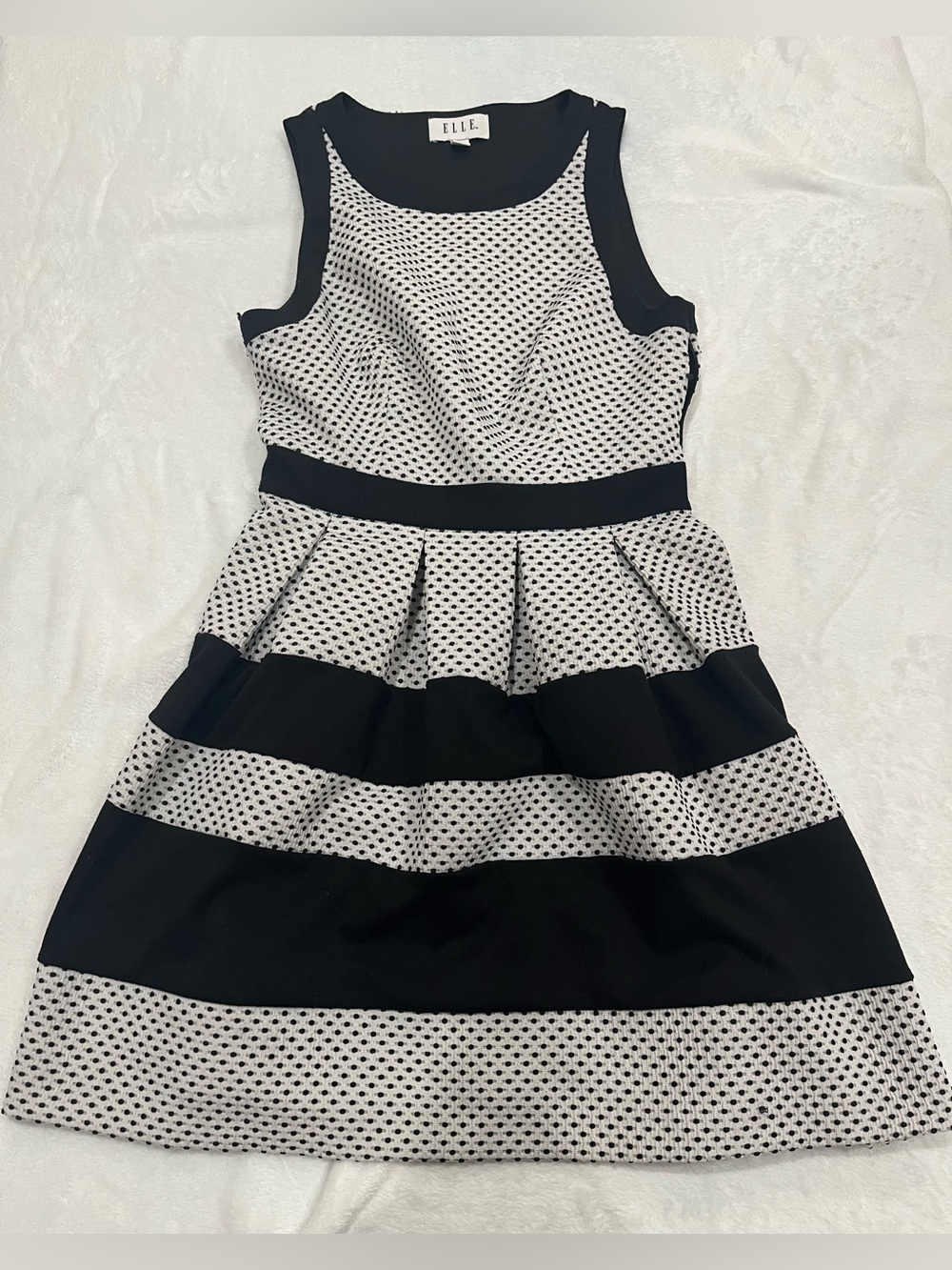 ELLE Black & White Polka Dot Fit & Flare Dress - Size 2